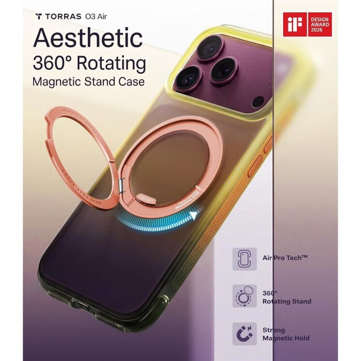 Защитный чехол TORRAS O3 Air Gradient Series with MagSafe для iPhone 18 Pro Max / 17 Pro Max - Blue / Green: фото 3 из 9