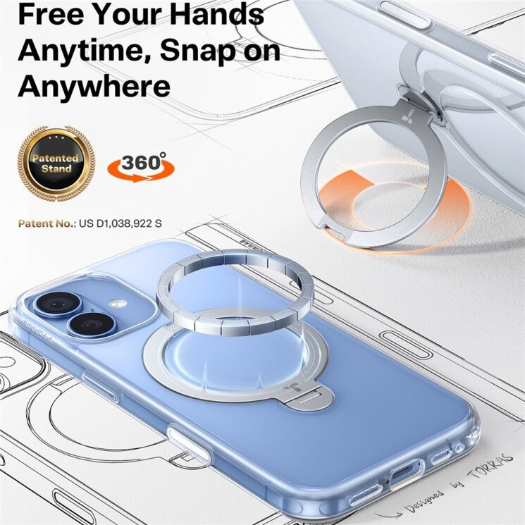 Захисний чохол TORRAS Ostand Spin MagSafe для Apple iPhone 17 - Transparent: фото 6 з 8