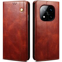 Защитный чехол UniCase Leather Wallet для Xiaomi Redmi Note 14 Pro Plus - Brown: фото 1 из 7