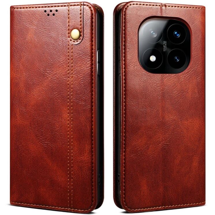 Защитный чехол UniCase Leather Wallet для Xiaomi Redmi Note 14 Pro Plus - Brown: фото 1 из 7