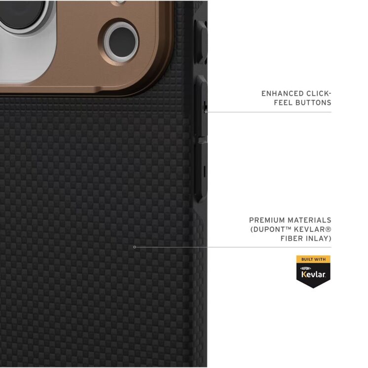 Защитный чехол URBAN ARMOR GEAR Fibr Armor MagSafe для iPhone 17 Pro - Kevlar Graphite / Bronze: фото 8 из 10