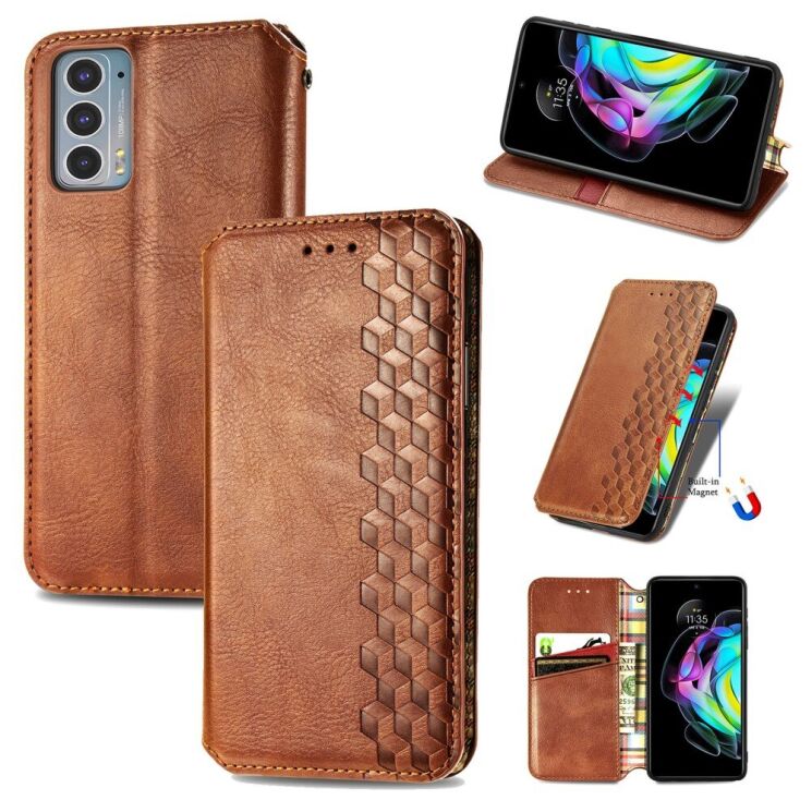 Чехол Deexe Rhombus Wallet для Motorola Edge 20 - Brown: фото 1 из 10
