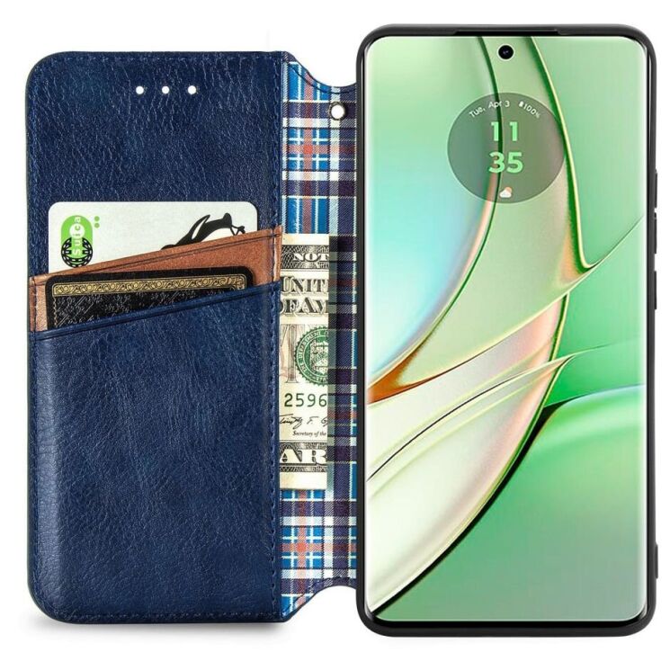 Чехол Deexe Rhombus Wallet для Motorola Moto G75 - Blue: фото 2 из 6