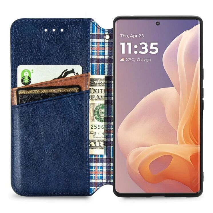 Чехол Deexe Rhombus Wallet для Motorola Moto G85 - Blue: фото 2 из 10