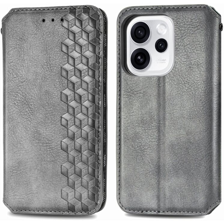 Чехол Deexe Rhombus Wallet для OPPO Reno 15 F/FS - Grey: фото 1 из 10