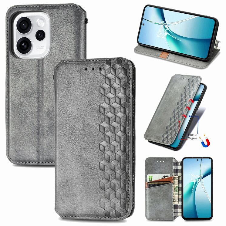 Чехол Deexe Rhombus Wallet для OPPO Reno 15 F/FS - Grey: фото 4 из 10