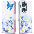Чехол-книжка Deexe Color Wallet для Honor 90 - Butterfly and Flowers (337642A)