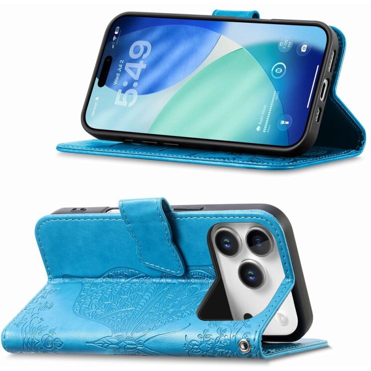 Чохол-книжка з малюнком UniCase Butterfly Pattern для iPhone 18 Pro / 17 Pro - Blue: фото 3 з 9