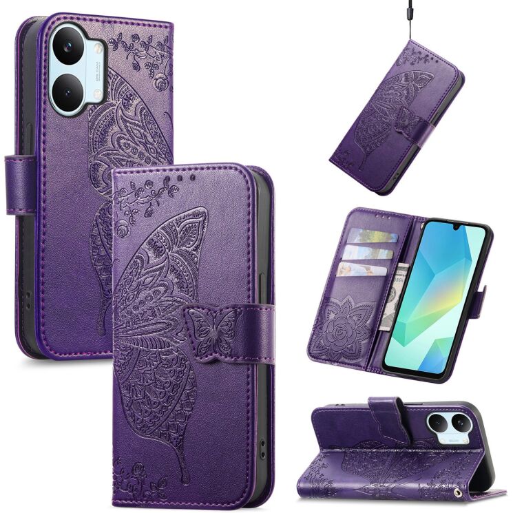 Чехол-книжка с рисунком UniCase Butterfly Pattern для Xiaomi Poco X8 Pro Max - Dark Purple: фото 4 из 10