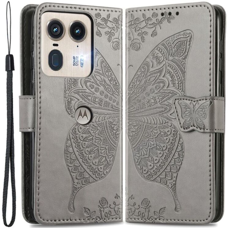 Чехол UniCase Butterfly Pattern для Motorola Edge 50 Ultra - Grey: фото 1 из 8