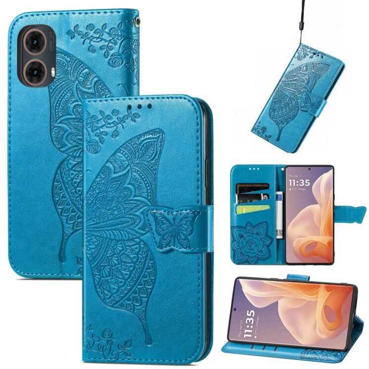 Чохол UniCase Butterfly Pattern для Motorola Moto G85 - Blue: фото 4 з 6
