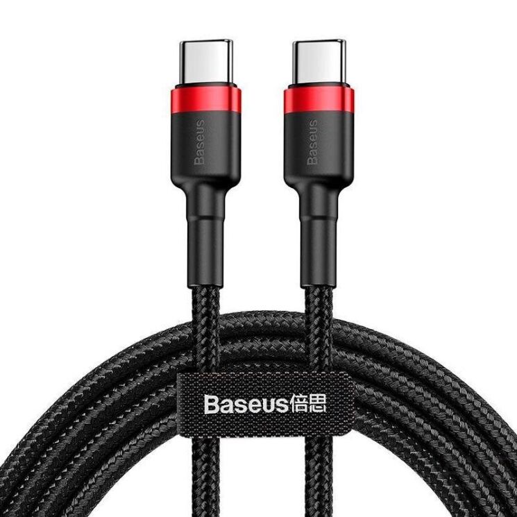 Кабель Baseus Cafule Type-C to Type-C (3A, 1m) CATKLF-G91 - Black / Red: фото 1 з 17
