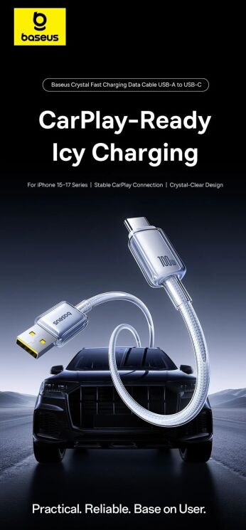 Кабель Baseus Crystal USB to Type-C 100W (1m) E04279 - Moon White: фото 3 из 17