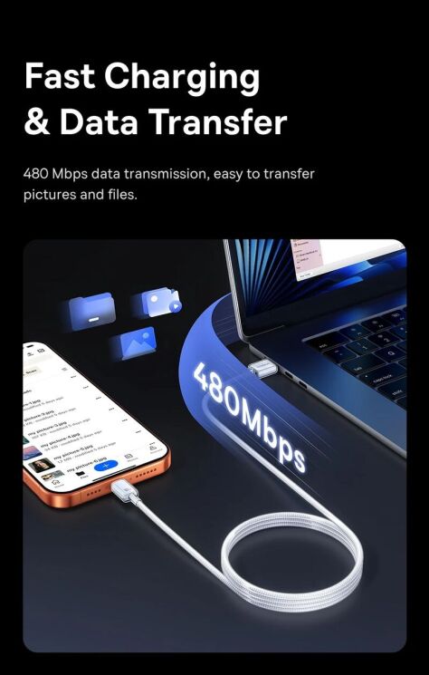 Кабель Baseus Crystal USB to Type-C 100W (1m) E04279 - Moon White: фото 14 из 17