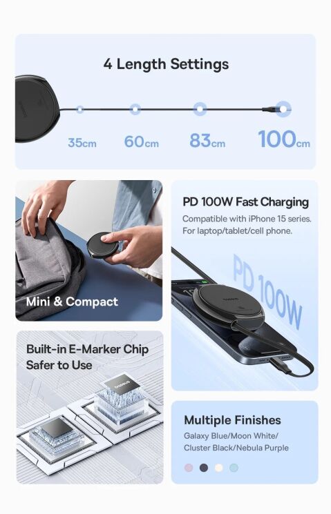 Кабель Baseus Free2Draw Type-C to Type-C (100W, 1m) P10364500211-00 - White: фото 6 з 24