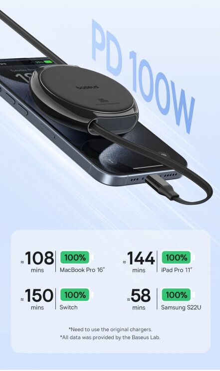 Кабель Baseus Free2Draw Type-C to Type-C (100W, 1m) P10364500211-00 - White: фото 13 з 24