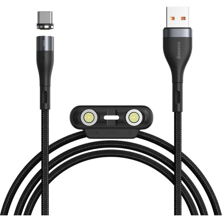 Кабель Baseus Zinc Magnetic USB to Lightning + Micro + Type-C (3A, 1m) CA1T3-AG1 - Gray / Black: фото 1 из 23