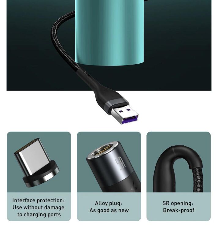 Кабель Baseus Zinc Magnetic USB to Lightning + Micro + Type-C (3A, 1m) CA1T3-AG1 - Gray / Black: фото 16 из 23