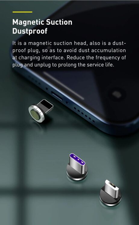 Кабель Baseus Zinc Magnetic USB to Lightning + Micro + Type-C (3A, 1m) CA1T3-AG1 - Gray / Black: фото 11 из 23