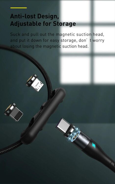 Кабель Baseus Zinc Magnetic USB to Lightning + Micro + Type-C (3A, 1m) CA1T3-AG1 - Gray / Black: фото 10 из 23