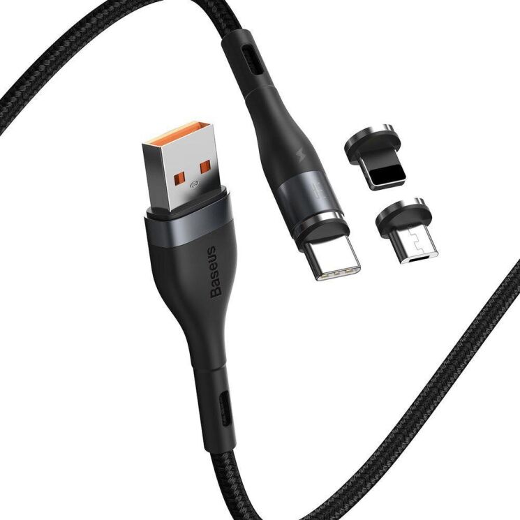 Кабель Baseus Zinc Magnetic USB to Lightning + Micro + Type-C (3A, 1m) CA1T3-AG1 - Gray / Black: фото 2 из 23