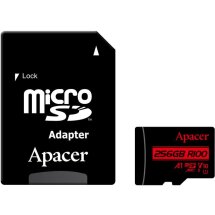 Карта памяти Apacer microSDXC UHS-I 256GB R100 V10 A1 + адаптер (AP256GMCSX10UB-R) - Black: фото 1 из 7