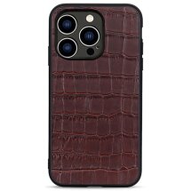 Кожаный чехол UniCase Croco Skin для Apple iPhone 14 Pro - Brown: фото 1 из 5