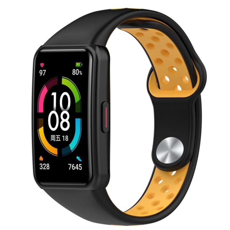 Ремінець Deexe Dot Color для Huawei Band 6 / Honor Band 6 - Black / Yellow: фото 2 з 12