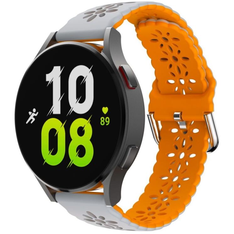 Ремінець Deexe Hollow Blossom для годинників з шириною кріплення 20 мм - Light Grey / Orange: фото 3 з 4