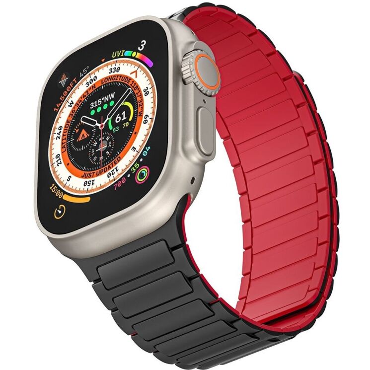 Ремінець Deexe Magnetic Band для Apple Watch 46 / 45 / 44 / SE 44 / 42 (Series 1-3) / Ultra / Ultra 2 / Ultra 3 - Black / Red: фото 4 з 4