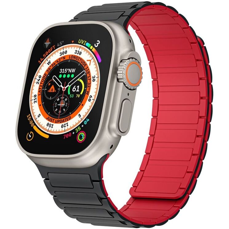 Ремінець Deexe Magnetic Band для Apple Watch 46 / 45 / 44 / SE 44 / 42 (Series 1-3) / Ultra / Ultra 2 / Ultra 3 - Black / Red: фото 3 з 4
