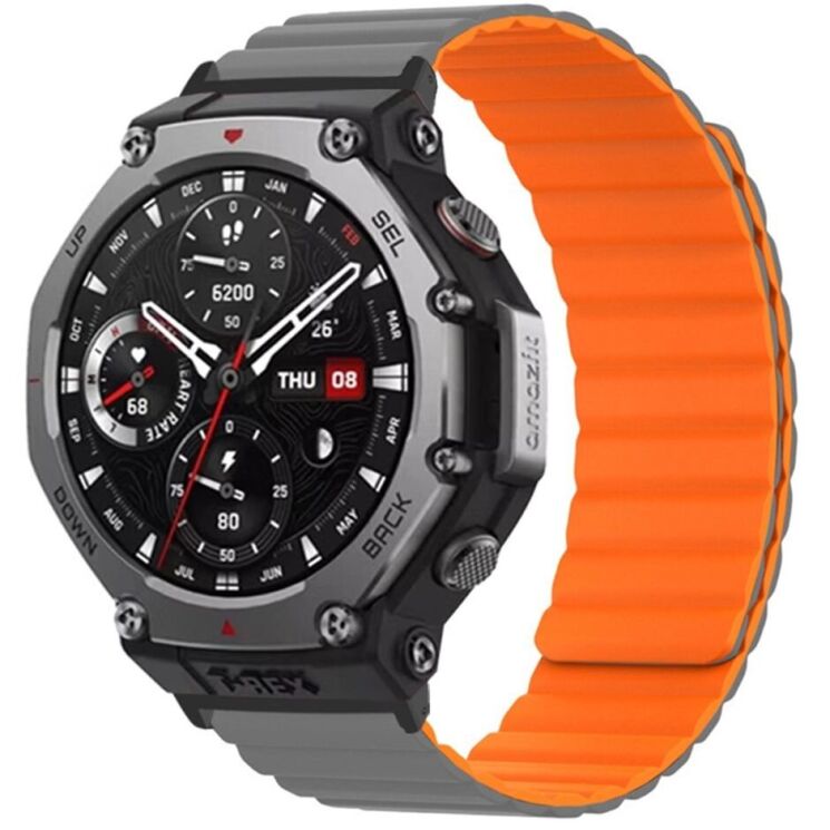 Ремінець Deexe Magnetic Band для Xiaomi Amazfit T-ReX 3 - Grey / Orange: фото 3 з 3
