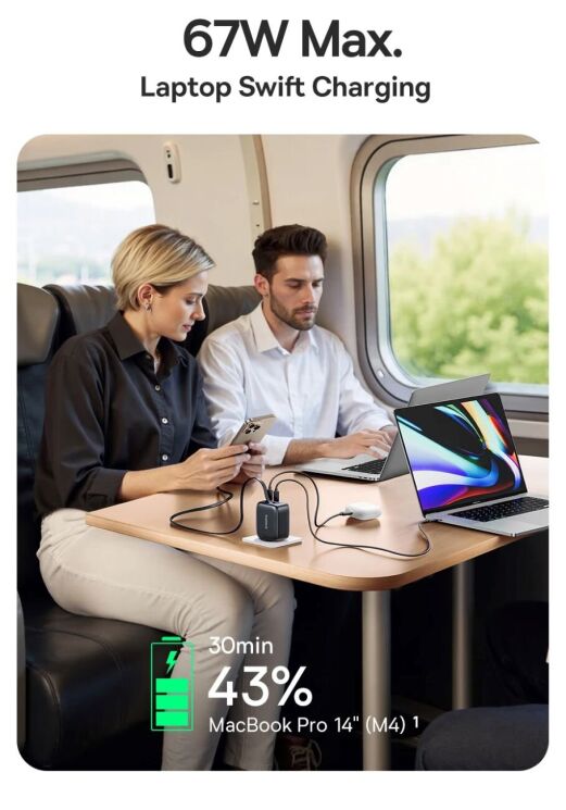 Сетевое зарядное устройство Baseus EnerCore CJ11 3C (67W) + кабель Type-C (E0121E00) - Black (995628B) Сетевое зарядное устройство Baseus EnerCore CJ11 3C (67W) + кабель Type-C (E0121E00) - Black: фото 6 из 16