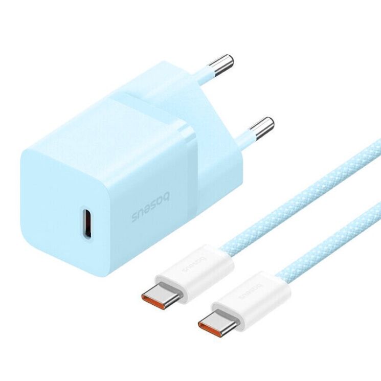 Сетевое зарядное устройство Baseus GaN5S 1C 30W + кабель Type-C to Type-C (100W, 1m) P10110902213-00 - Blue: фото 1 из 18