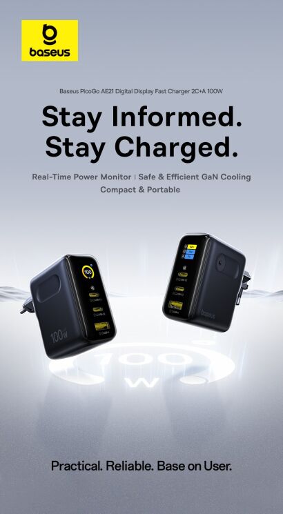 Мережевий зарядний пристрій Baseus PicoGo AE21 2C+U 100W + кабель Type-C to Type-C (E0121B00) - Black: фото 4 з 21
