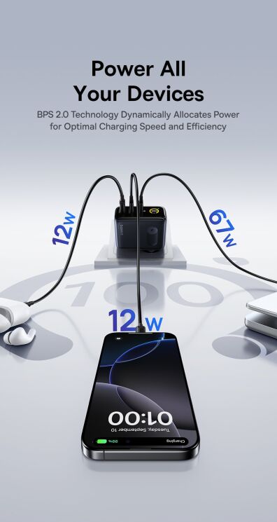 Мережевий зарядний пристрій Baseus PicoGo AE21 2C+U 100W + кабель Type-C to Type-C (E0121B00) - Black: фото 10 з 21