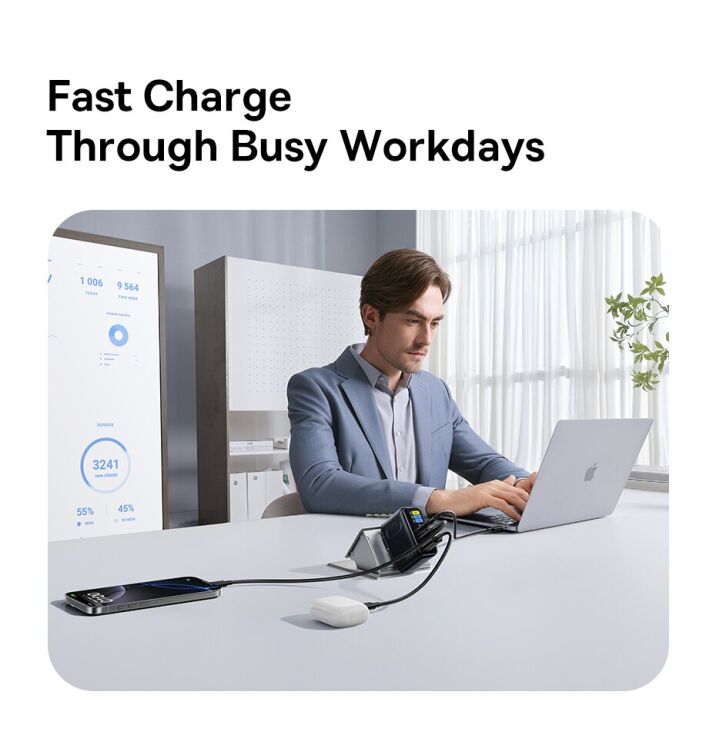 Мережевий зарядний пристрій Baseus PicoGo AE21 2C+U 100W + кабель Type-C to Type-C (E0121B00) - Black: фото 13 з 21