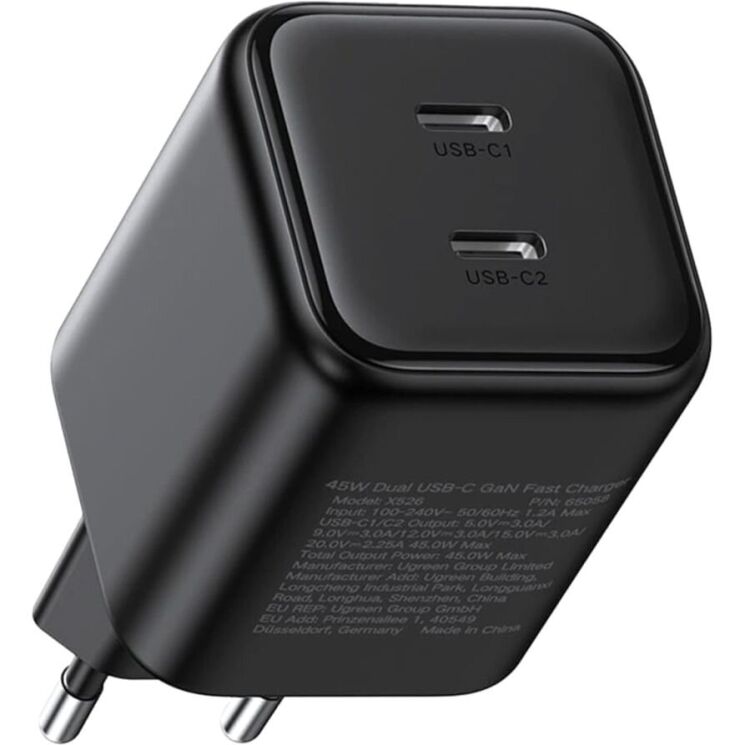 Мережевий зарядний пристрій UGREEN X526 45W 2Type-C (65058) - Black: фото 4 з 11