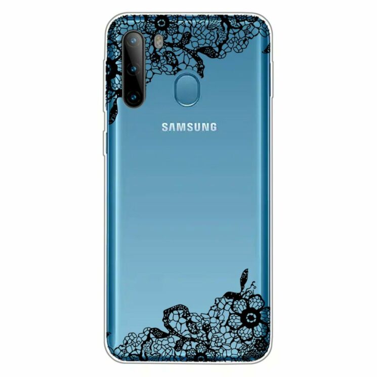 Силіконовий (TPU) чохол Deexe Pretty Glossy для Samsung Galaxy A21 (A215) - Black Flower: фото 1 з 4