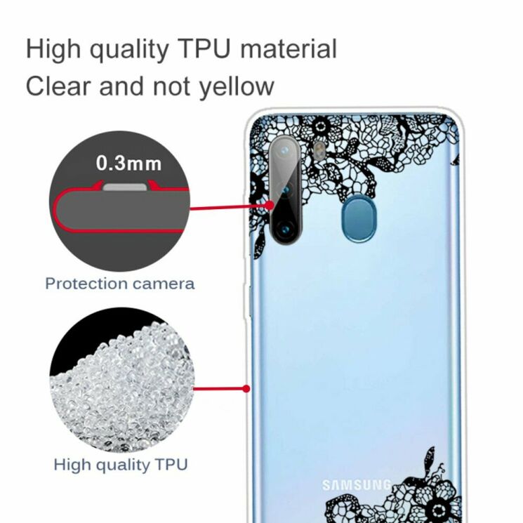 Силіконовий (TPU) чохол Deexe Pretty Glossy для Samsung Galaxy A21 (A215) - Black Flower: фото 2 з 4
