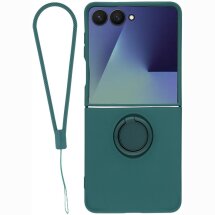 Силиконовый (TPU) чехол с кольцом Deexe Color Shell (FF) для Samsung Galaxy Flip 8 - Blackish Green: фото 1 из 5