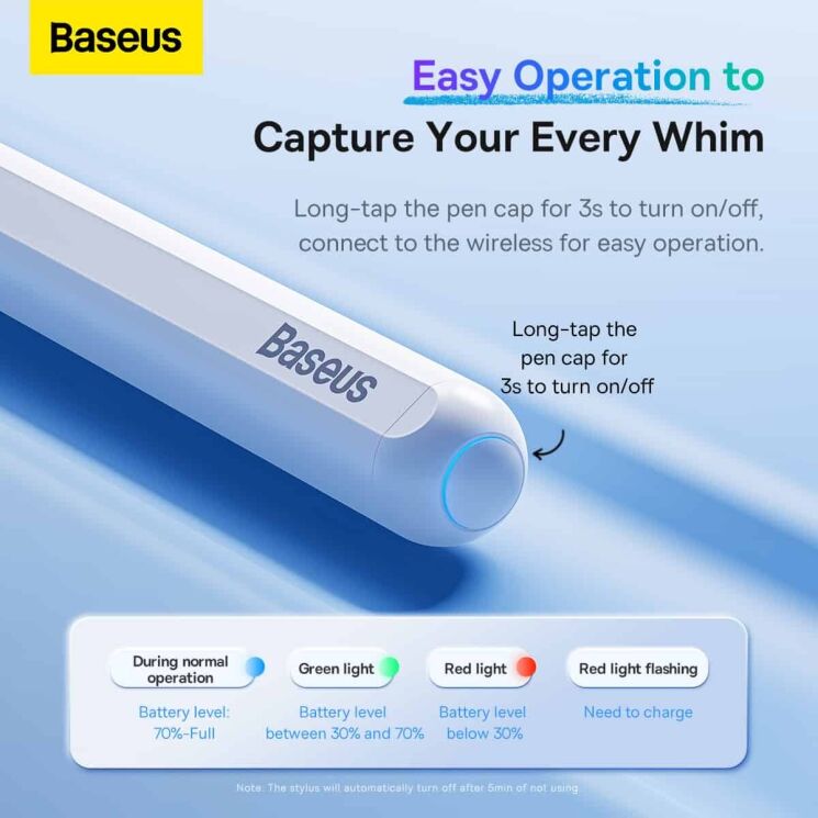 Стилус Baseus Smooth Writing Wireless Charging Stylus (Active Version) SXBC020002 - White: фото 15 з 16
