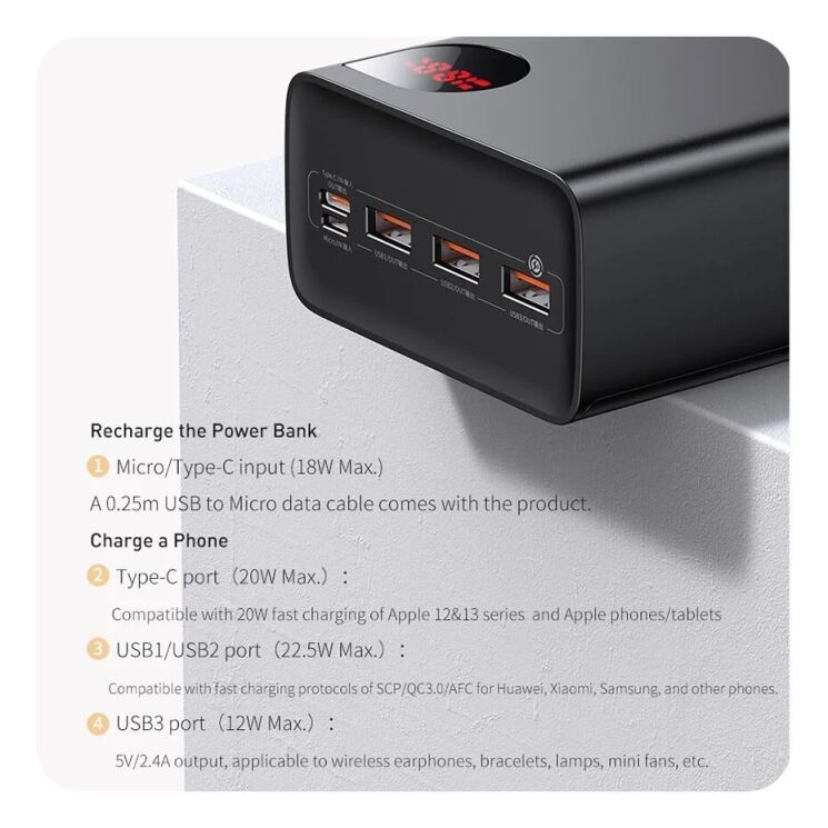 Внешний аккумулятор Baseus Adaman Digital Display 22.5W (40000mAh) PPAD020101 - Black: фото 14 из 20