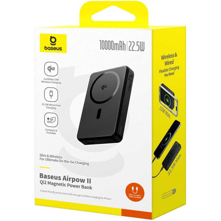 Внешний аккумулятор Baseus Airpow 2 Qi2 22.5W (10000mAh) P10080000123-00 - Black: фото 8 из 27