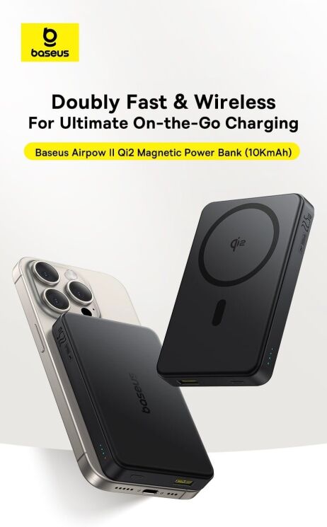 Внешний аккумулятор Baseus Airpow 2 Qi2 22.5W (10000mAh) P10080000123-00 - Black: фото 10 из 27