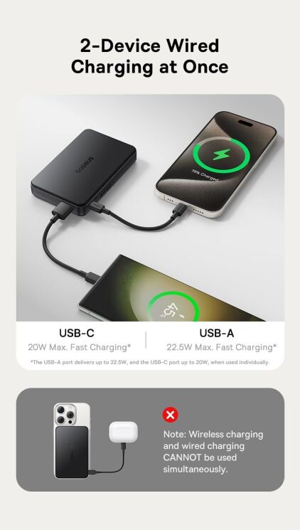 Внешний аккумулятор Baseus Airpow 2 Qi2 22.5W (10000mAh) P10080000123-00 - Black: фото 14 из 27