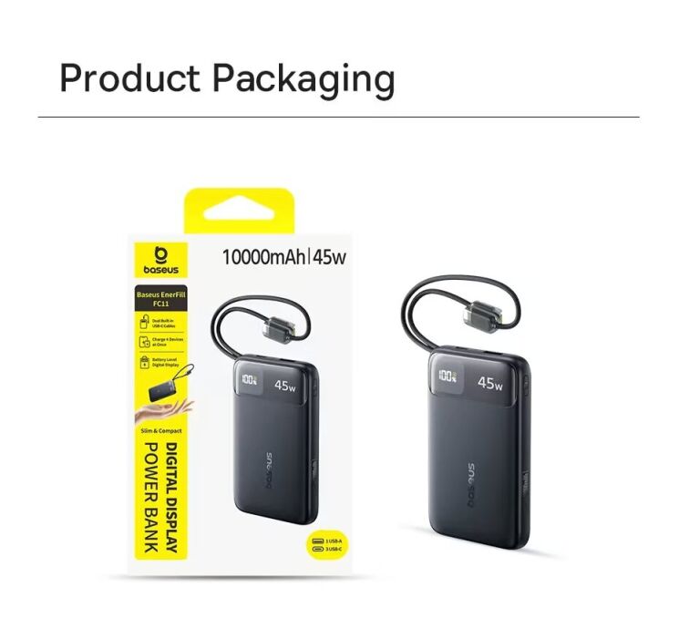 Внешний аккумулятор Baseus EnerFill FC11 45W + кабель Type-C (10000mAh) E00310 - Black: фото 18 из 19