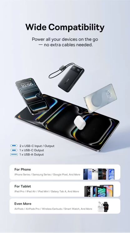 Внешний аккумулятор Baseus EnerFill FC11 45W + кабель Type-C (10000mAh) E00310 - Black: фото 10 из 19
