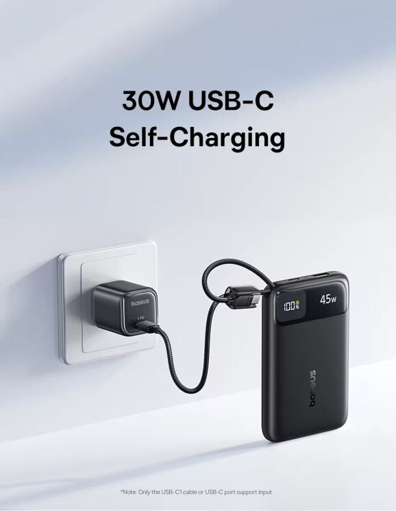 Внешний аккумулятор Baseus EnerFill FC11 45W + кабель Type-C (10000mAh) E00310 - Black: фото 8 из 19