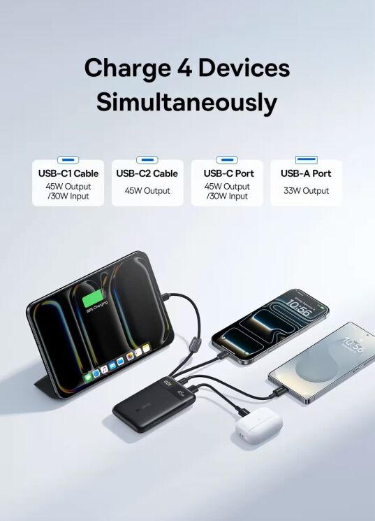 Внешний аккумулятор Baseus EnerFill FC11 45W + кабель Type-C (10000mAh) E00310 - Black: фото 6 из 19